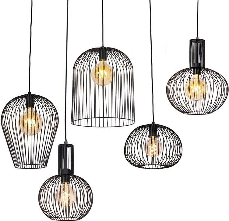 QAZQA Set van 5 design hanglampen zwart Wires