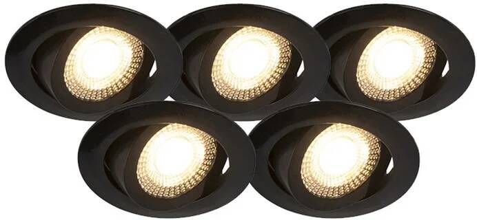 QAZQA Set van 5 moderne inbouwspots zwart incl. LED 3-staps dimbaar