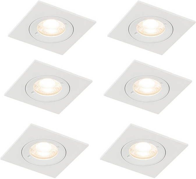 QAZQA Set van 6 inbouwspots wit vierkant GU10 50mm IP44 Xena