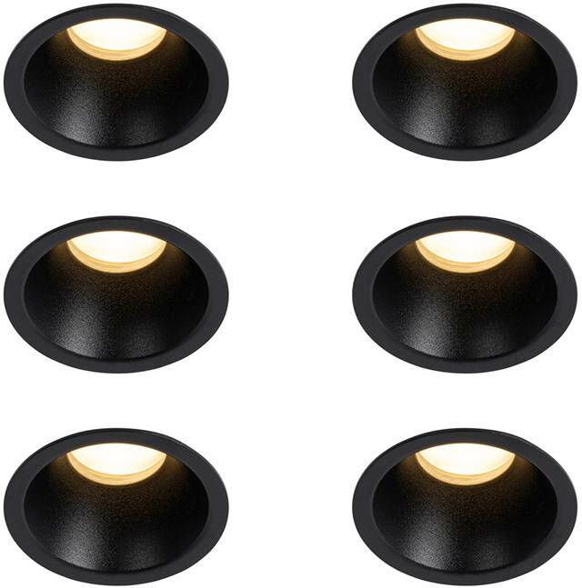 QAZQA Set van 6 inbouwspots zwart GU10 35mm IP44 Dept