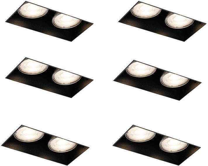 QAZQA Set van 6 inbouwspots zwart GU10 50mm 2-lichts trimless Oneon