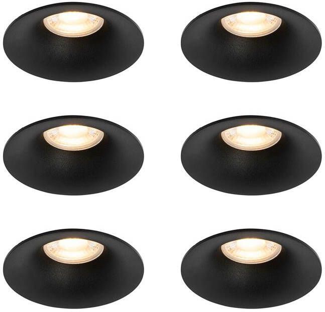 QAZQA Set van 6 inbouwspots zwart GU10 50mm Gijs