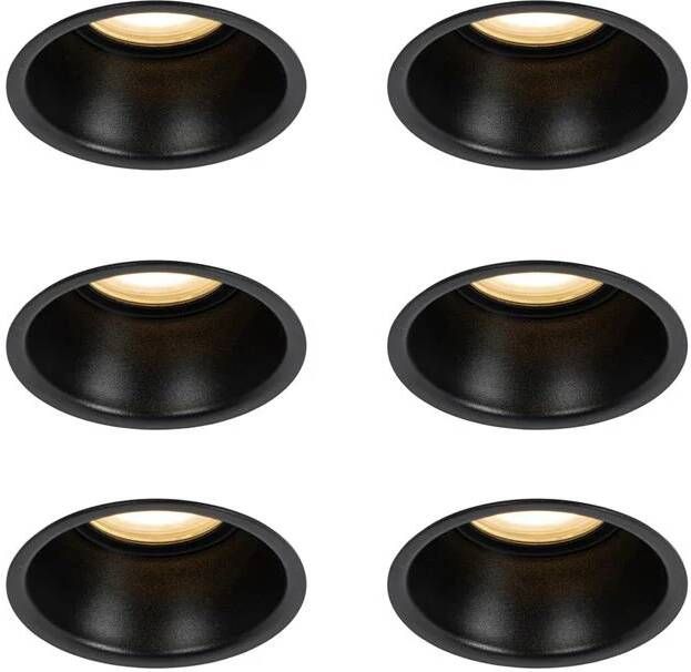 QAZQA Set van 6 inbouwspots zwart GU10 50mm IP44 Dept