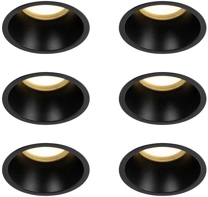 QAZQA Set van 6 inbouwspots zwart GU10 70mm IP44 Dept