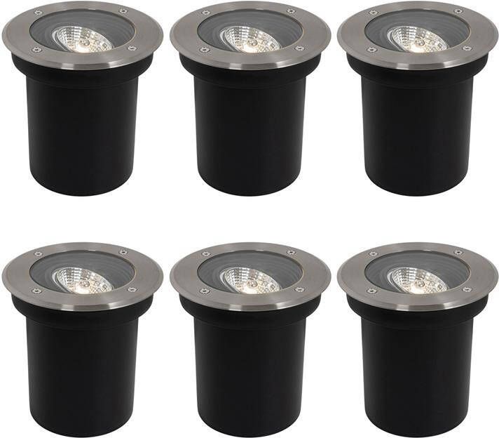 QAZQA Set van 6 moderne buiten grondspots staal AR70 verstelbaar IP65