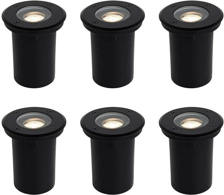 QAZQA Set van 6 moderne buiten grondspots zwart 35 mm verstelbaar