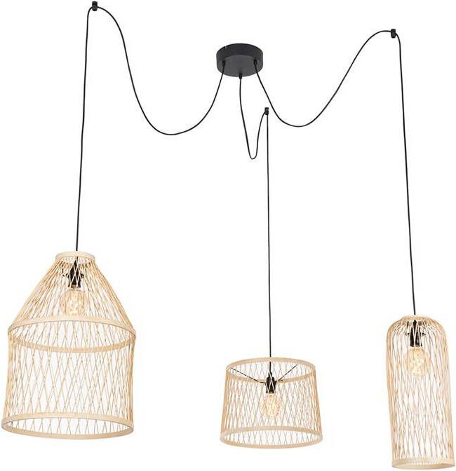 QAZQA Smart buiten hanglamp rotan 3-lichts incl. 3 Wifi G95 Calamus