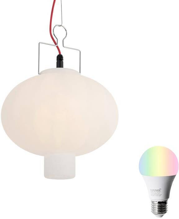 QAZQA Smart buiten hanglamp wit 35cm met rode stekker incl. Wifi A60