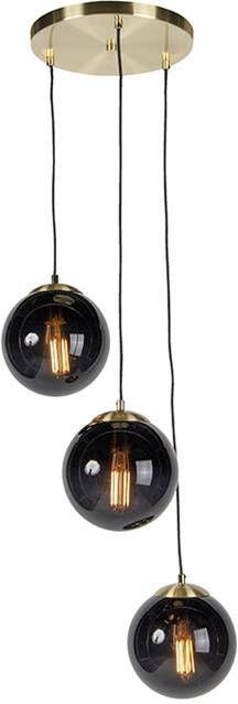 QAZQA Smart hanglamp messing met zwarte glas 3-lichts incl. Wifi ST64