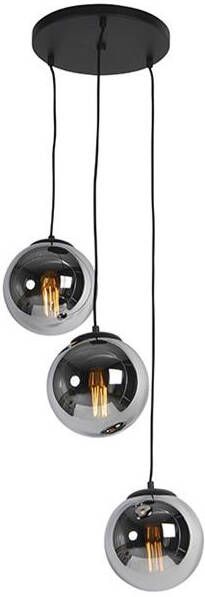QAZQA Smart hanglamp zwart met smoke glas 3-lichts incl. Wifi ST64