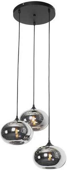 QAZQA Smart hanglamp zwart met smoke glas incl. 3 Wifi P45 Busa