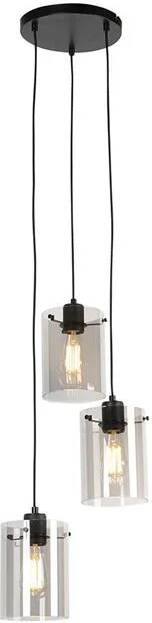 QAZQA Smart hanglamp zwart met smoke glas incl. 3 Wifi ST64 Dome