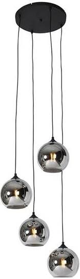 QAZQA Smart hanglamp zwart met smoke glas incl. 4 Wifi A60 Wallace