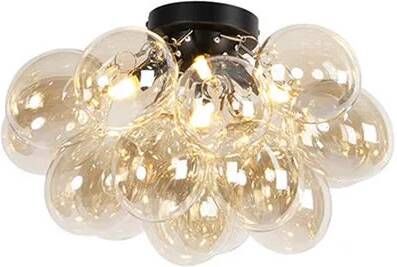 QAZQA Smart plafondlamp zwart met amber glas incl. 4 Wifi G9 Uvas