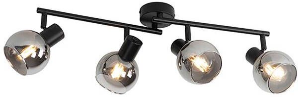 QAZQA Smart plafondlamp zwart met smoke glas incl. 4 Wifi P45 Vidro