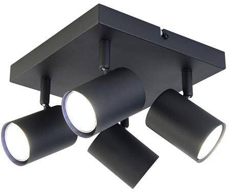 QAZQA Smart plafondlamp zwart vierkant incl. 4 Wifi GU10 Jeana