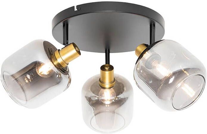 QAZQA Smart plafondspot zwart met goud met smoke glas incl. 3 Wifi