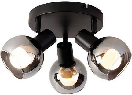 QAZQA Smart plafondspot zwart met smoke glas incl. 3 Wifi P45 Vidro
