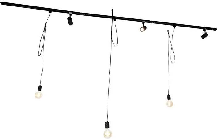 QAZQA Smart railsysteem zwart 3 spots en hanglamp 1-fase Iconic