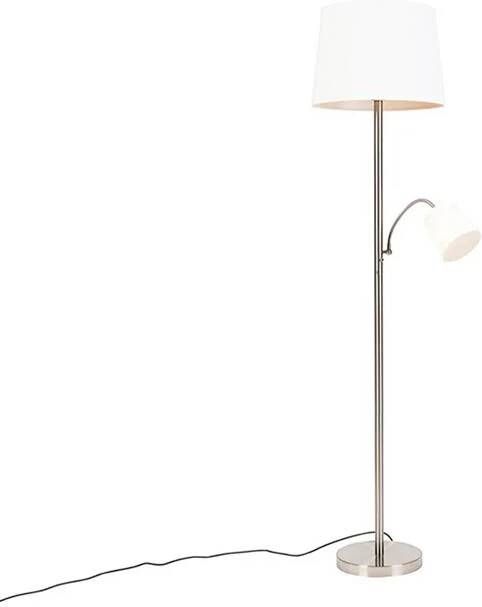 QAZQA Smart vloerlamp staal met witte kap incl. Wifi A60 en E14
