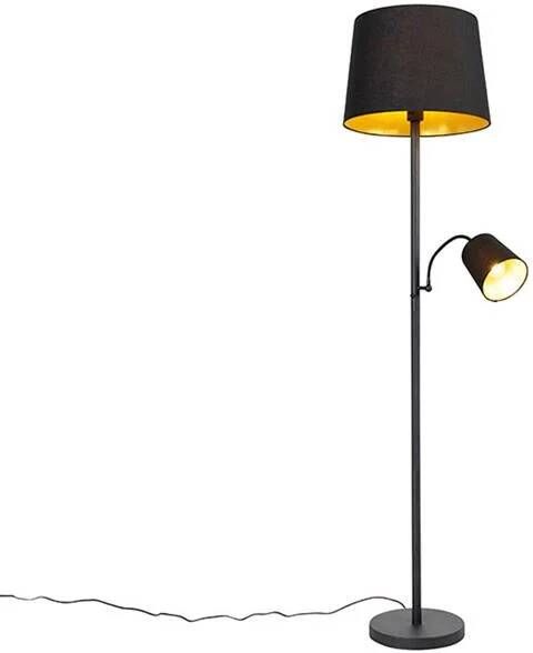QAZQA Smart vloerlamp zwart met goud incl. Wifi A60 en E14 Retro
