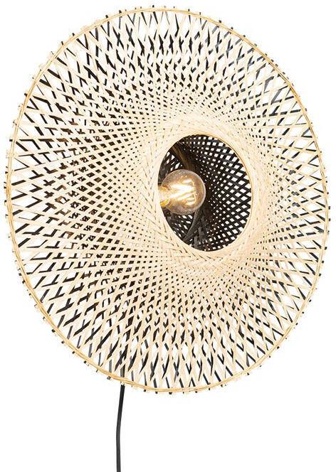 QAZQA Smart wandlamp bamboe 50 cm met stekker incl. Wifi A60 Rina