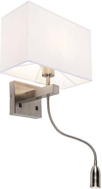QAZQA Smart Wandlamp staal met kap creme wit incl. Wifi P45 Bergamo