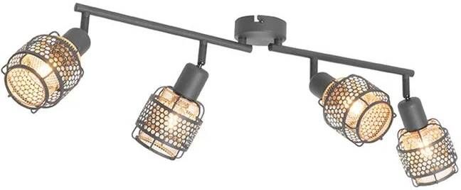QAZQA Design plafondlamp zwart met goud 4-lichts langwerpig Noud