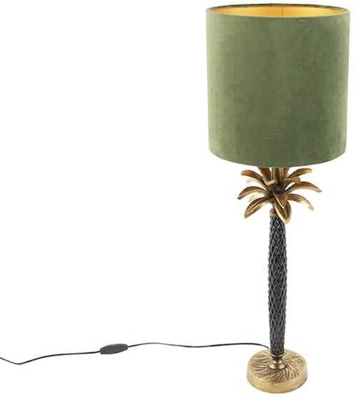 QAZQA Art deco tafellamp met velours kap groen 25 cm Areka
