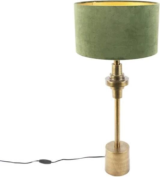 QAZQA Art deco tafellamp met velours kap groen 35 cm Diverso