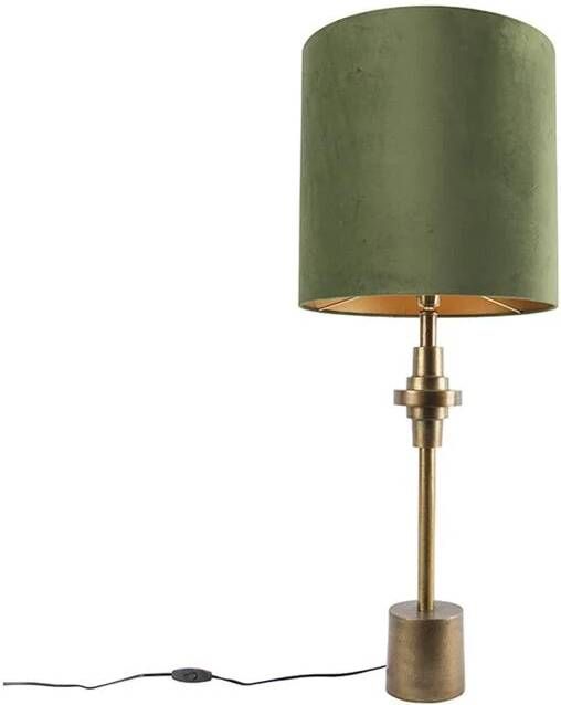 QAZQA Tafellamp brons velours kap groen 40 cm Diverso