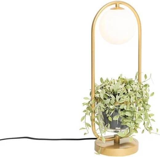 QAZQA Art deco tafellamp goud met wit glas Isabella