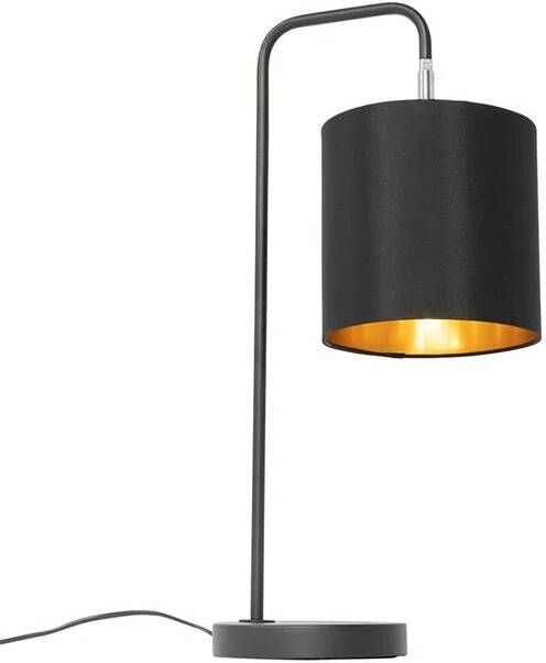 QAZQA Moderne tafellamp zwart met gouden binnenkant Lofty