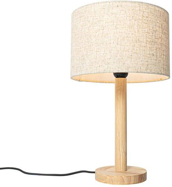 QAZQA Landelijke tafellamp hout met linnen kap beige 25 cm Mels