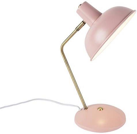 QAZQA Retro tafellamp roze met brons Milou