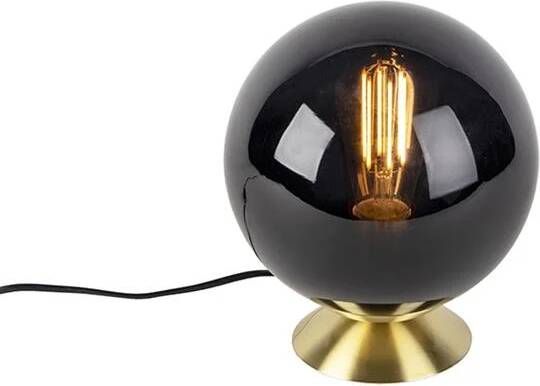 QAZQA Art deco tafellamp messing met zwart glas Pallon