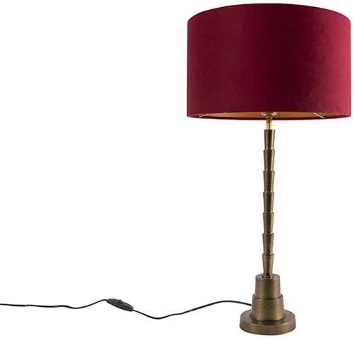 QAZQA Art Deco tafellamp brons velours kap rood 35 cm Pisos