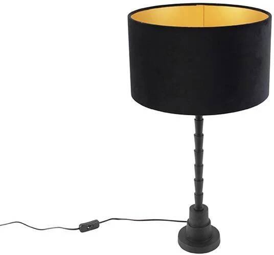 QAZQA Art deco tafellamp met velours kap zwart 35 cm Pisos