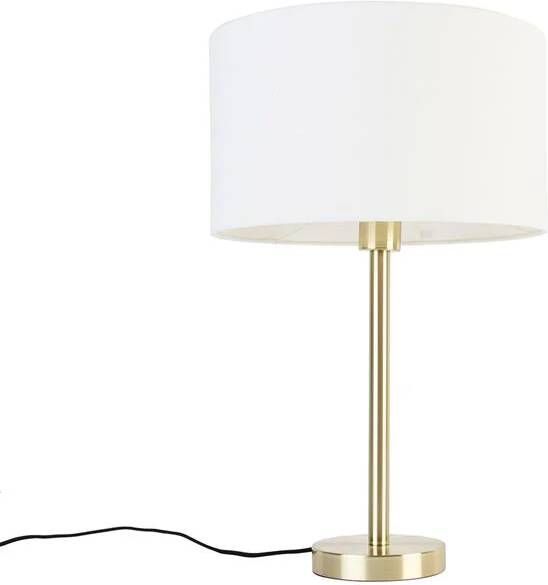 QAZQA Klassieke tafellamp messing met kap wit 35 cm Simplo
