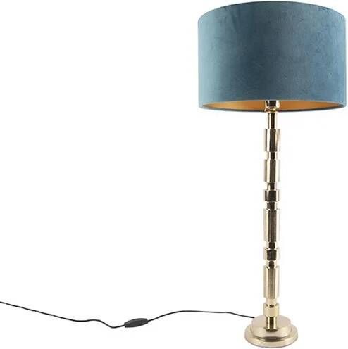 QAZQA Art deco tafellamp goud met velours blauwe kap 35 cm Torre