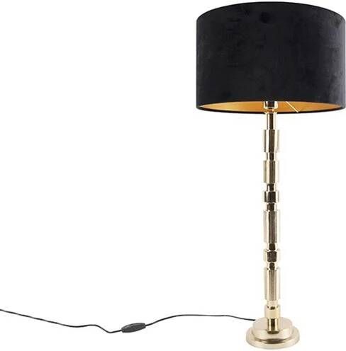 QAZQA Art deco tafellamp goud met velours kap zwart 35 cm Torre