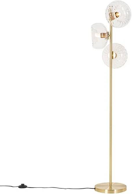QAZQA Art Deco vloerlamp goud met glas 3-lichts Ayesha