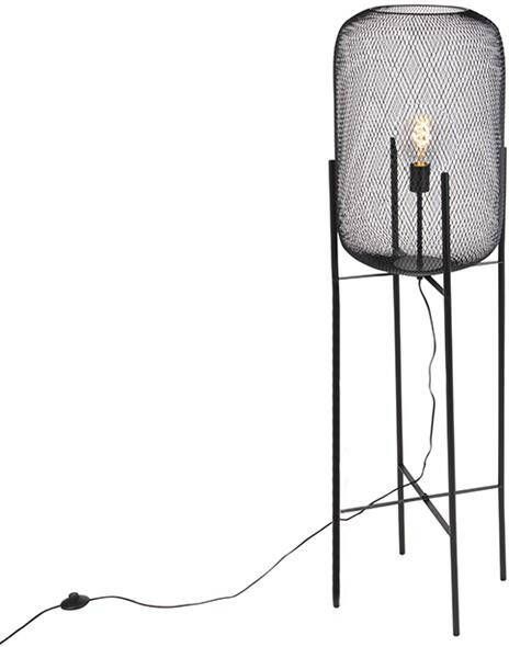 QAZQA Moderne zwarte vloerlamp Bliss Mesh