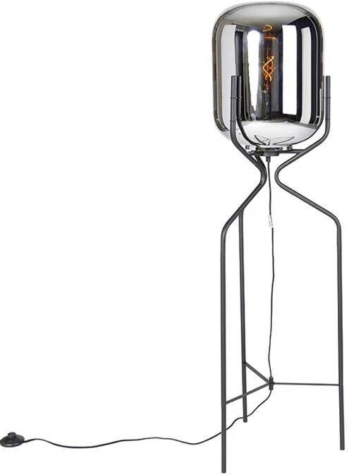 QAZQA Design vloerlamp zwart met smoke glas Bliss