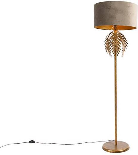 QAZQA Vintage vloerlamp goud 145 cm met velours kap taupe 50 cm