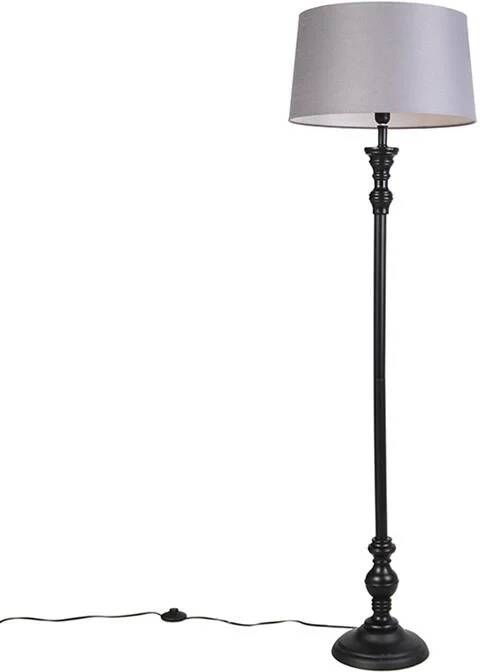 QAZQA Vloerlamp zwart met linnen kap grijs 45 cm Classico