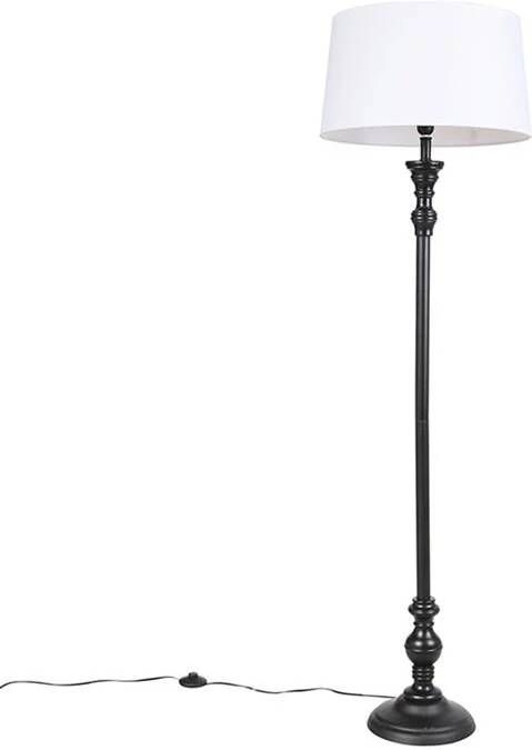 QAZQA Vloerlamp zwart met linnen kap wit 45cm Classico