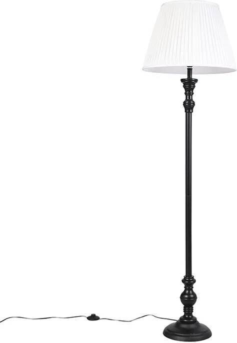 QAZQA Vloerlamp zwart met plisse kap wit 45 cm Classico