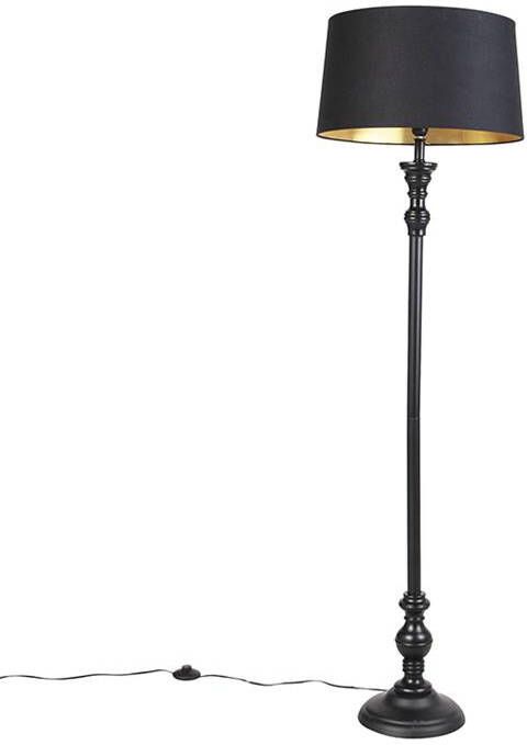 QAZQA Vloerlamp met katoenen kap zwart met goud 45 cm Classico