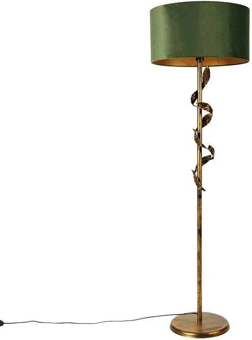 QAZQA Vintage vloerlamp antiek goud met groene kap Linden